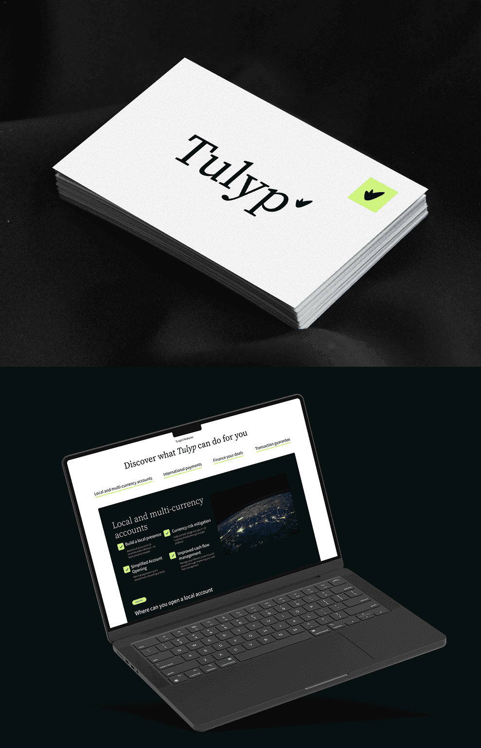 Tulyp brand identity by 26lights: business cards and website