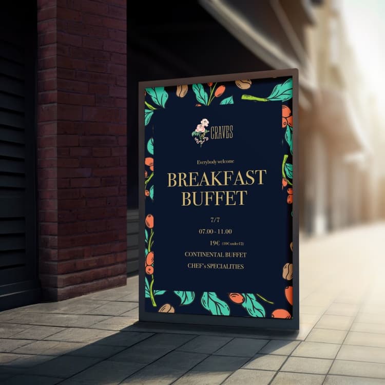 CRAVES breakfast buffet outdoor signage