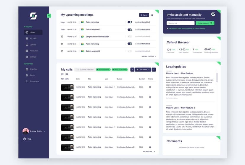 Leexi product interface, UI/UX design